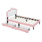 Upholstered Princess Bed with Crown Headboard & Drawers