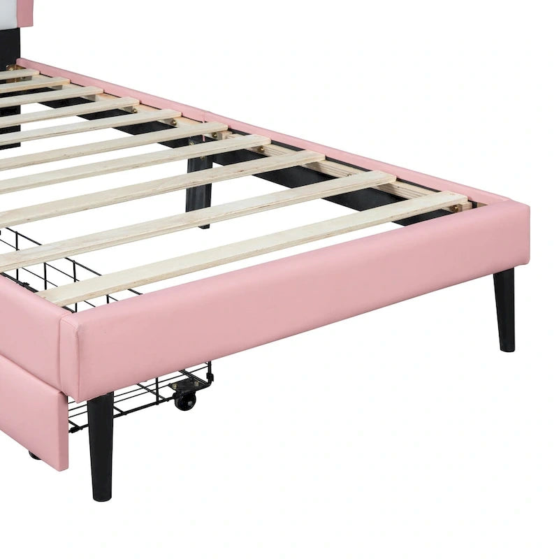 Upholstered Princess Bed with Crown Headboard & Drawers