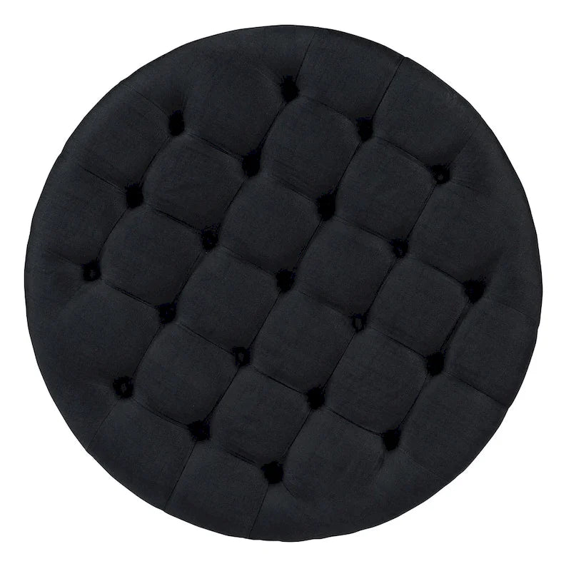 36 Round Button Tufted Upholstered Coffee Table with Wood Shelf and Wheel