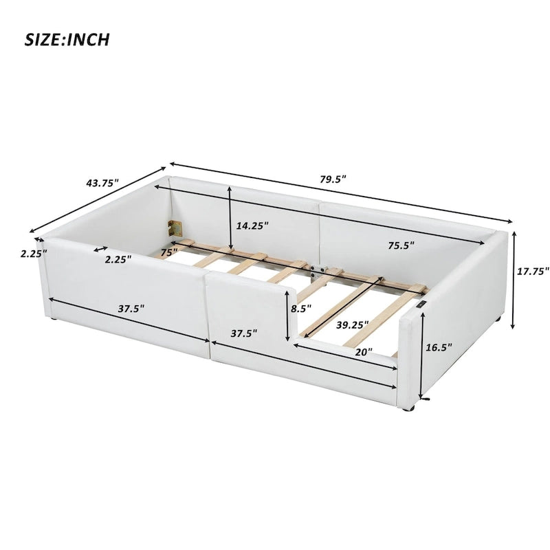 Twin Upholstered Bed with Guardrail & Charging Station