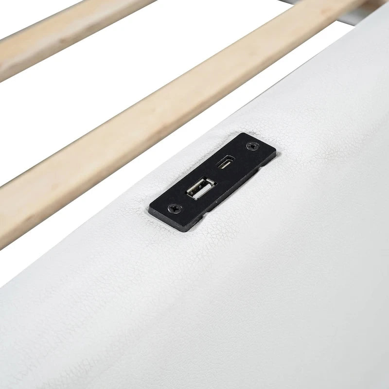 Twin Upholstered Bed with Guardrail & Charging Station