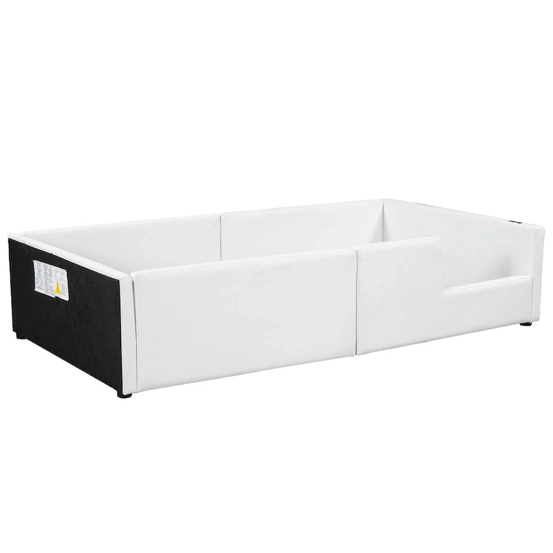 Twin Upholstered Bed with Guardrail & Charging Station