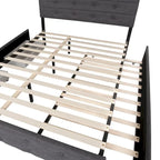 Queen Size Linen Button Tufted Platform Bed Frame with 2 Storage Drawers & Trundle