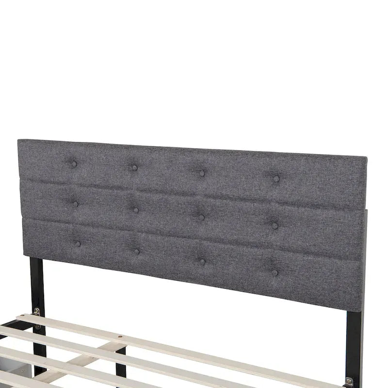 Queen Size Linen Button Tufted Platform Bed Frame with 2 Storage Drawers & Trundle