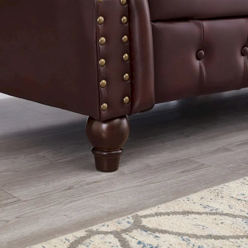 85.8 Technical Leather 3-Seater Sofa with Tufted Backrest & Storage