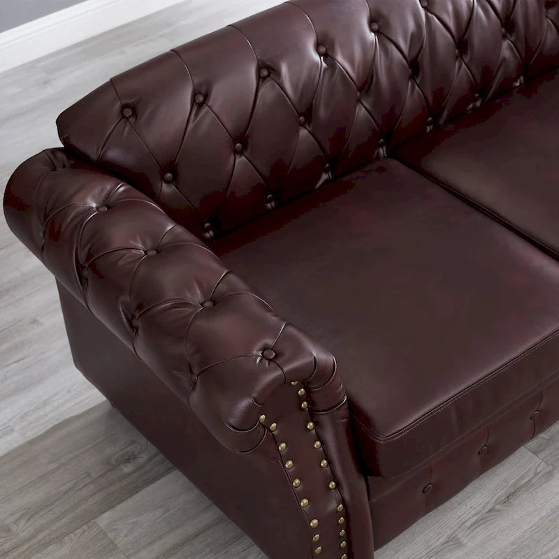 85.8 Technical Leather 3-Seater Sofa with Tufted Backrest & Storage
