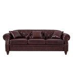 85.8 Technical Leather 3-Seater Sofa with Tufted Backrest & Storage