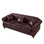 85.8 Technical Leather 3-Seater Sofa with Tufted Backrest & Storage