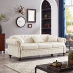 85.8 Technical Leather 3-Seater Sofa with Tufted Backrest & Storage