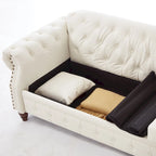 85.8 Technical Leather 3-Seater Sofa with Tufted Backrest & Storage