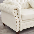 85.8 Technical Leather 3-Seater Sofa with Tufted Backrest & Storage