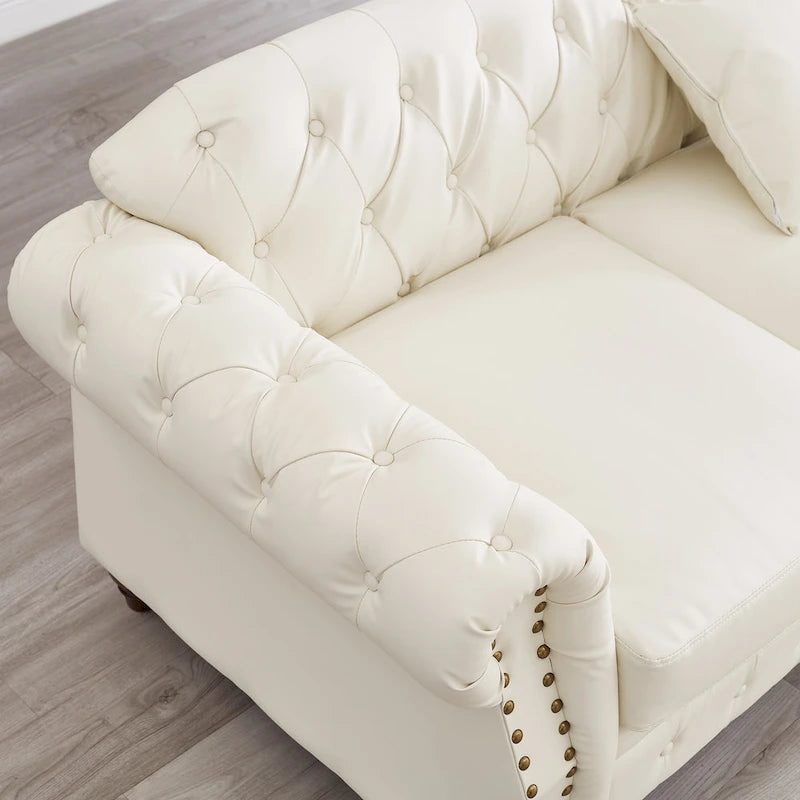 85.8 Technical Leather 3-Seater Sofa with Tufted Backrest & Storage