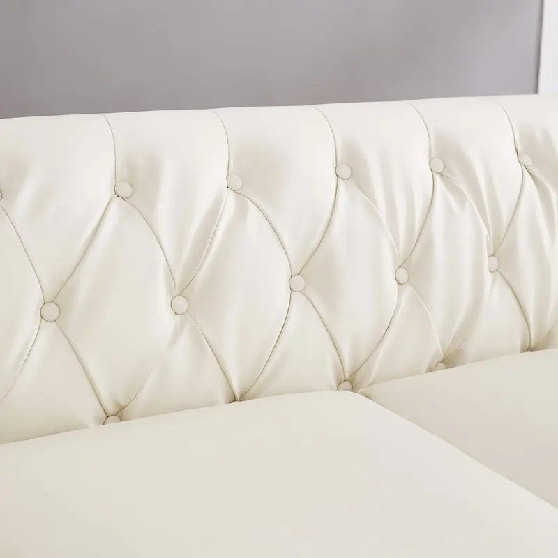 85.8 Technical Leather 3-Seater Sofa with Tufted Backrest & Storage