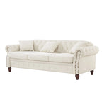 85.8 Technical Leather 3-Seater Sofa with Tufted Backrest & Storage