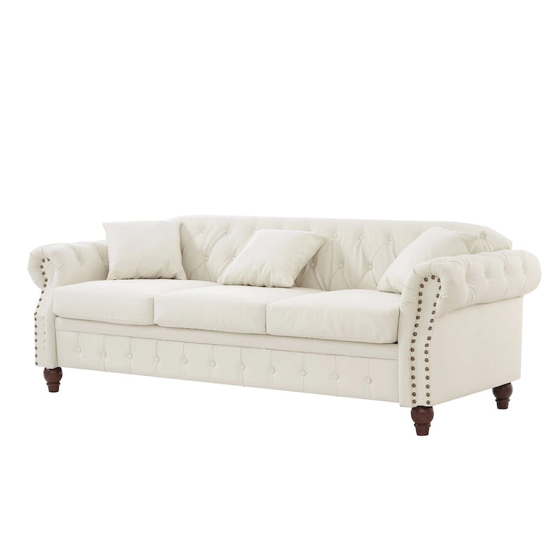 85.8 Technical Leather 3-Seater Sofa with Tufted Backrest & Storage