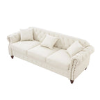 85.8 Technical Leather 3-Seater Sofa with Tufted Backrest & Storage