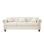 85.8 Technical Leather 3-Seater Sofa with Tufted Backrest & Storage