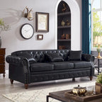 85.8 Technical Leather 3-Seater Sofa with Tufted Backrest & Storage