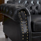 85.8 Technical Leather 3-Seater Sofa with Tufted Backrest & Storage