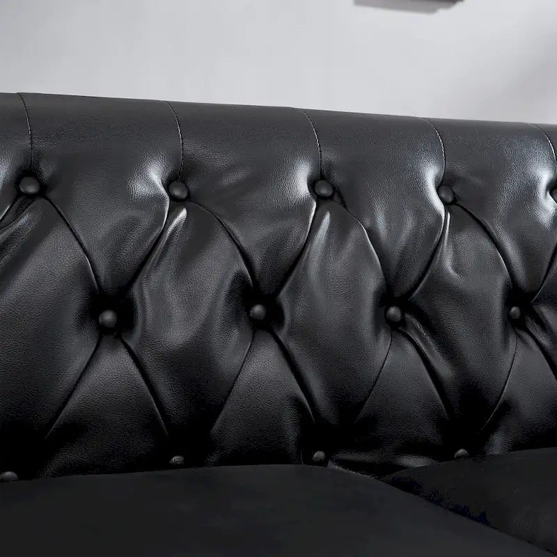 85.8 Technical Leather 3-Seater Sofa with Tufted Backrest & Storage