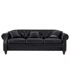 85.8 Technical Leather 3-Seater Sofa with Tufted Backrest & Storage