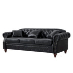 85.8 Technical Leather 3-Seater Sofa with Tufted Backrest & Storage