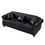 85.8 Technical Leather 3-Seater Sofa with Tufted Backrest & Storage