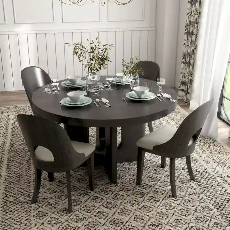 Piez Modern 5-Piece Solid Wood Round Dining Set