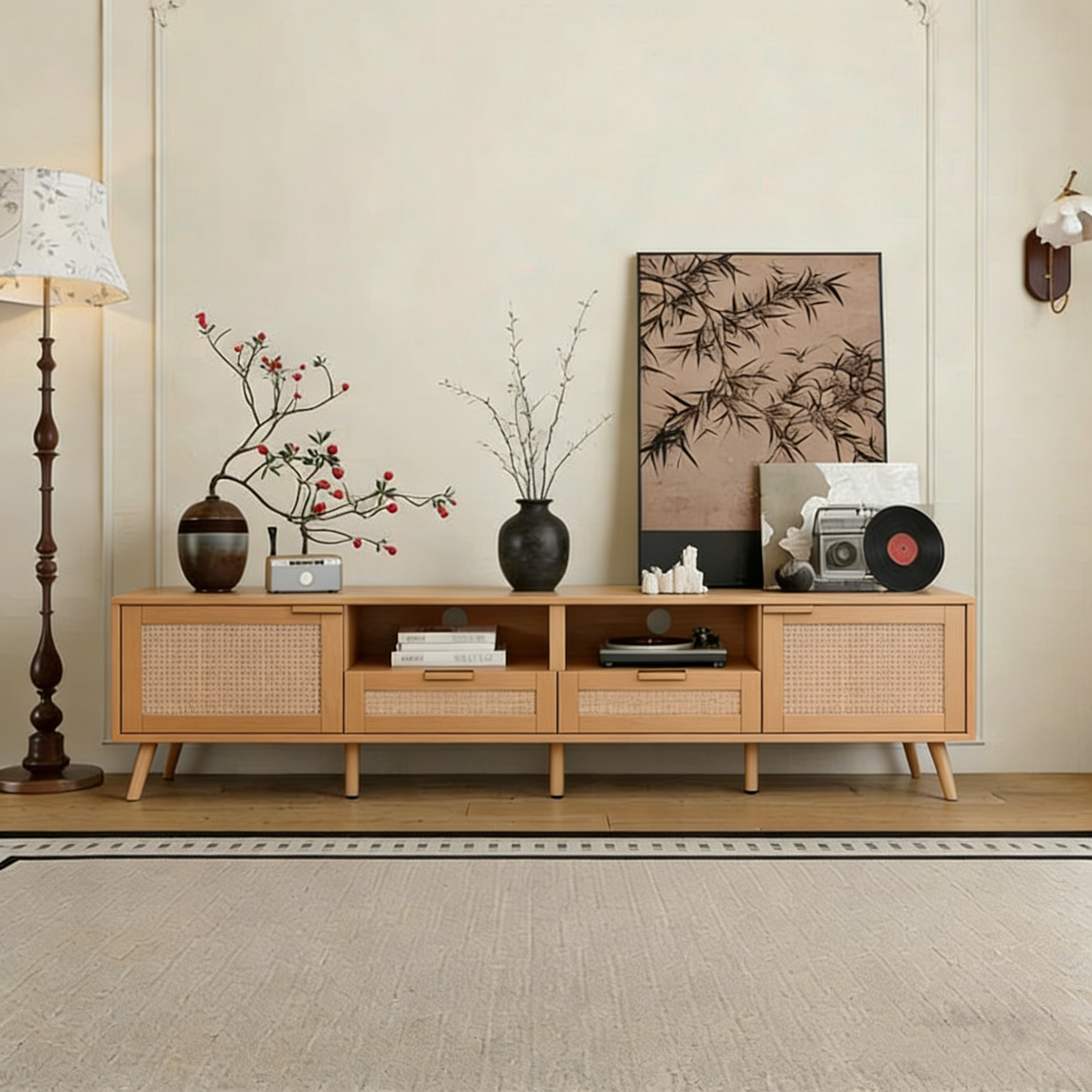 Rattan TV Stand for TVs up to 85