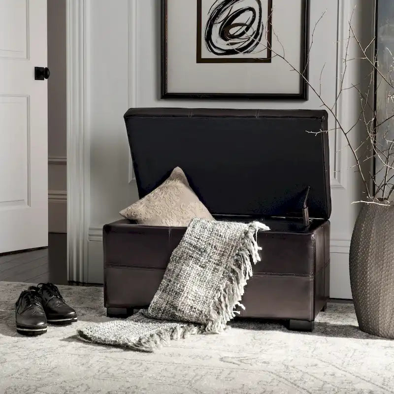 Liane Tufted Brown Bicast Leather Storage Bench - 30.1 x 18.1 x 17.7 - 30Wx18Dx18H