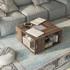 DH BASIC Rustic Oak 32-inch Open Shelf Mobile Coffee Table by Denhour