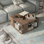 DH BASIC Rustic Oak 32-inch Open Shelf Mobile Coffee Table by Denhour