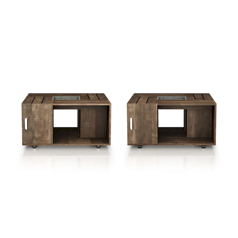 DH BASIC Rustic Oak 32-inch Open Shelf Mobile Coffee Table by Denhour