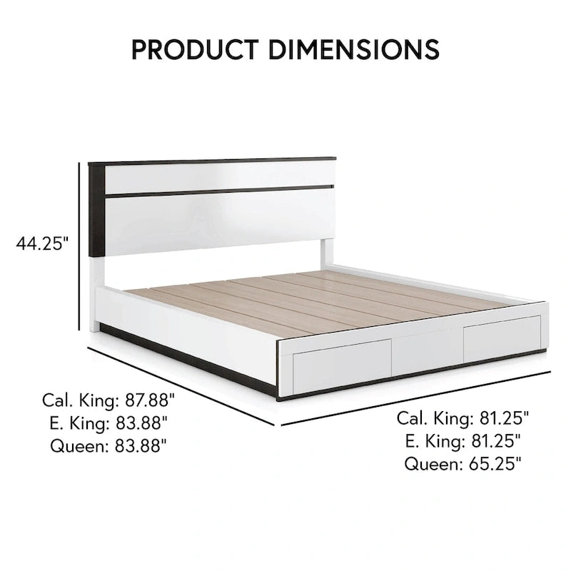 Conjira Modern White Wood 6-Piece Storage Platform Bedroom Set with USBs
