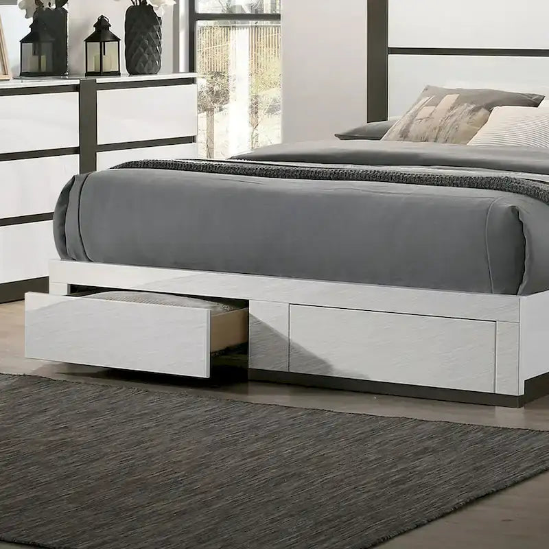 Conjira Modern White Wood 6-Piece Storage Platform Bedroom Set with USBs