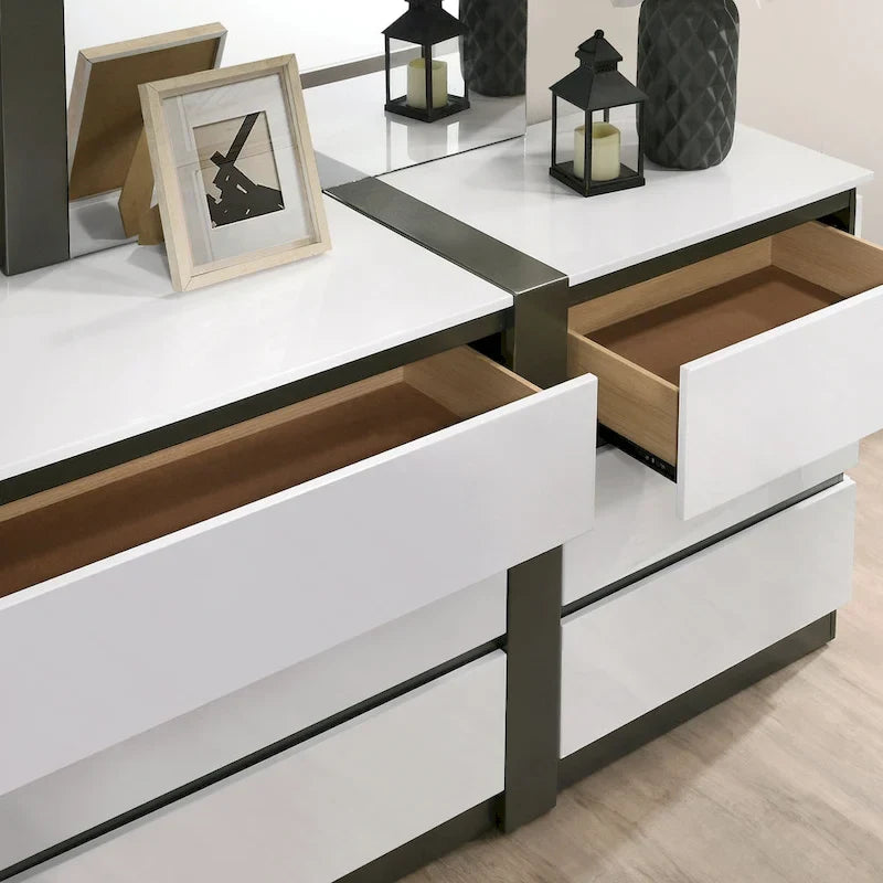 Conjira Modern White Wood 6-Piece Storage Platform Bedroom Set with USBs