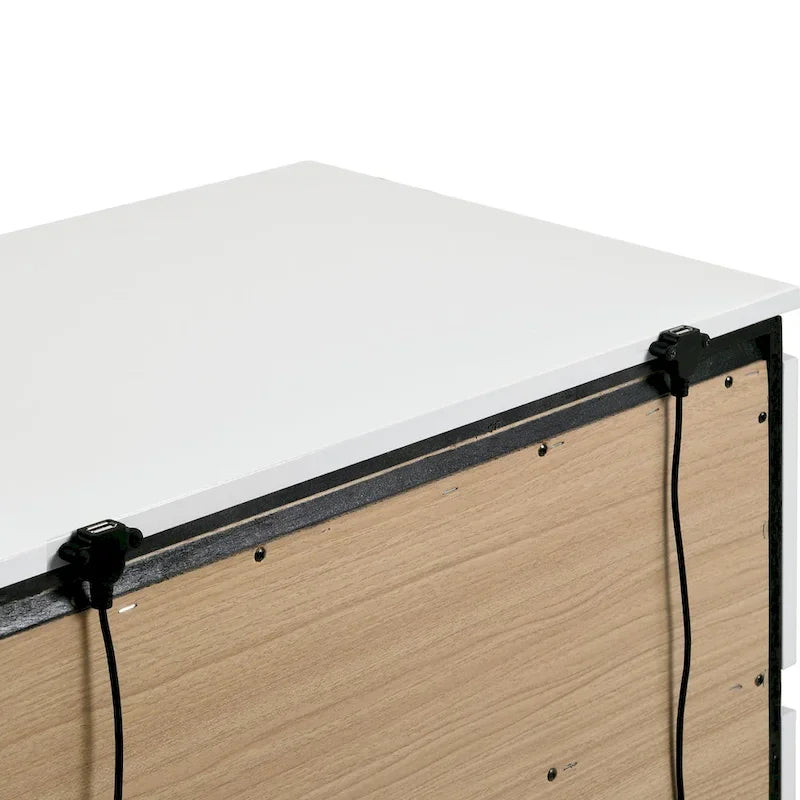 Conjira Modern White Wood 6-Piece Storage Platform Bedroom Set with USBs