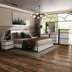 Conjira Modern White Wood 6-Piece Storage Platform Bedroom Set with USBs