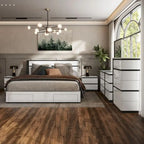 Conjira Modern White Wood 6-Piece Storage Platform Bedroom Set with USBs