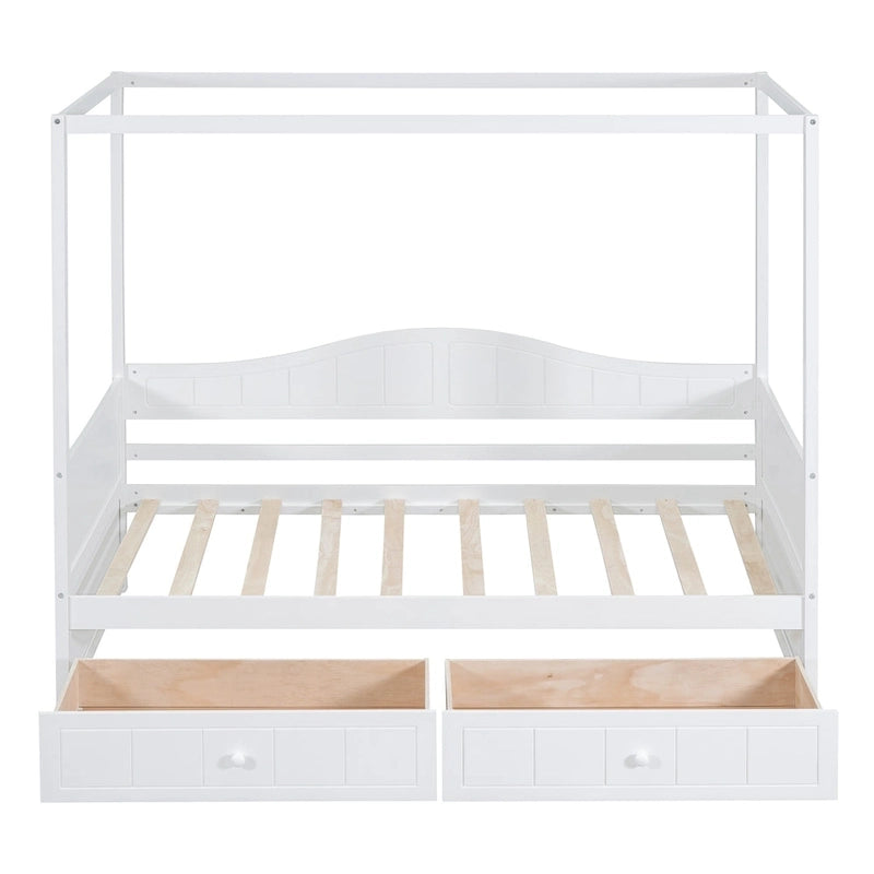 Twin Size Wood Canopy Day Bed with 2 Drawers