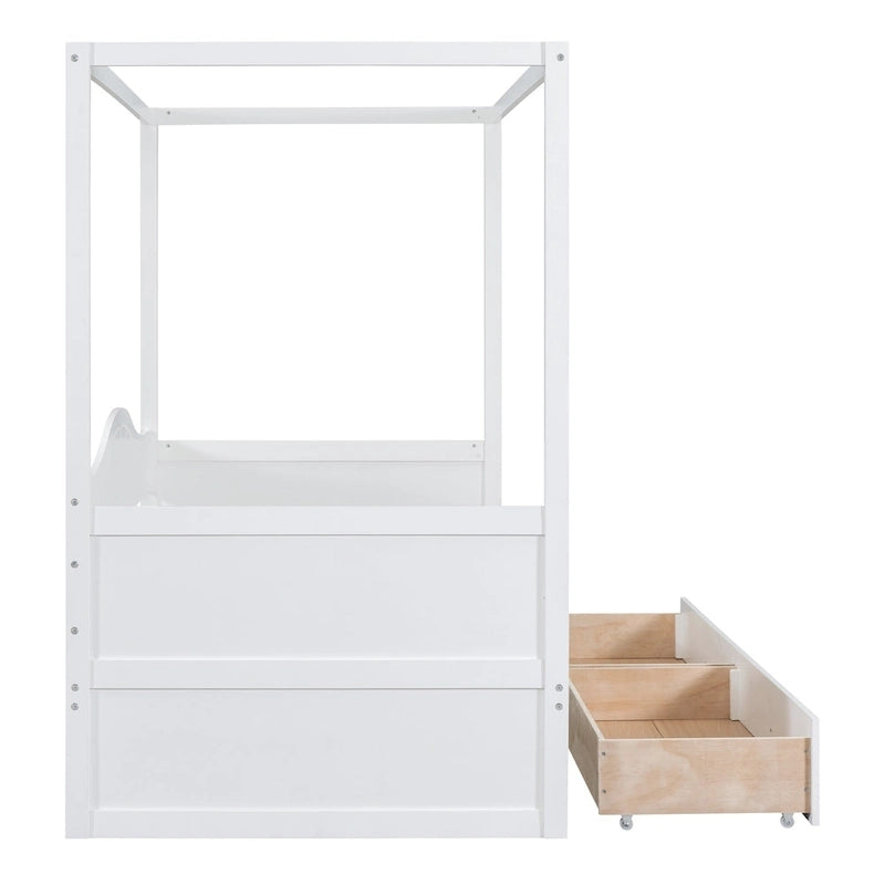 Twin Size Wood Canopy Day Bed with 2 Drawers