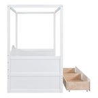 Twin Size Wood Canopy Day Bed with 2 Drawers
