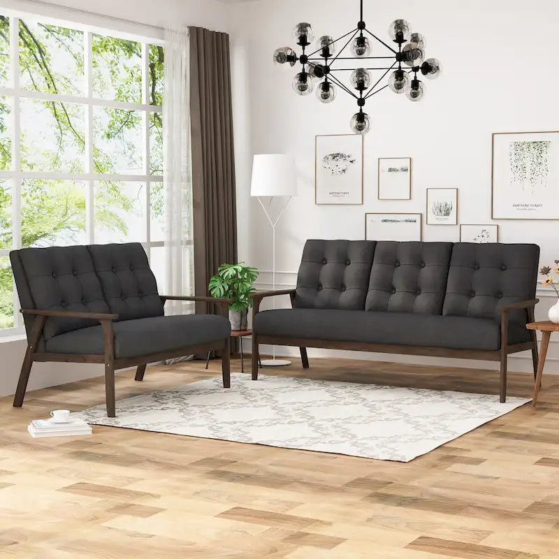 Aries Mid-century 2-piece Fabric Sofa Set