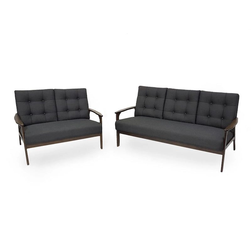 Aries Mid-century 2-piece Fabric Sofa Set