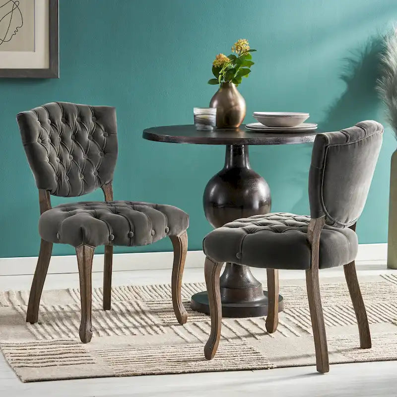 Bates Tufted Grey Fabric Dining Chairs (Set of 2)
