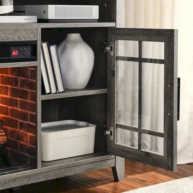 55 Inch Tv Media Stand With Electric Fireplace Kd Inserts Heater,Gray Wash Color