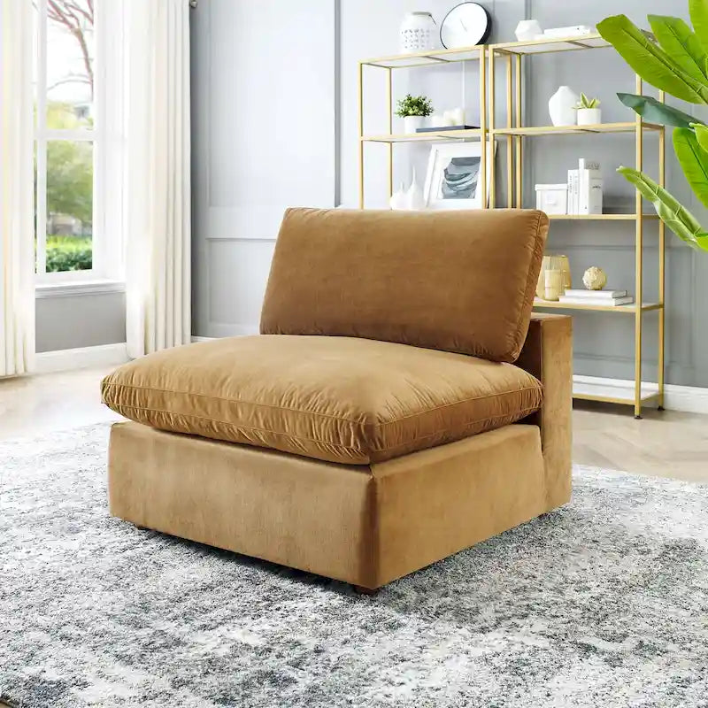 Down Filled Overstuffed Performance Velvet Armless Chair