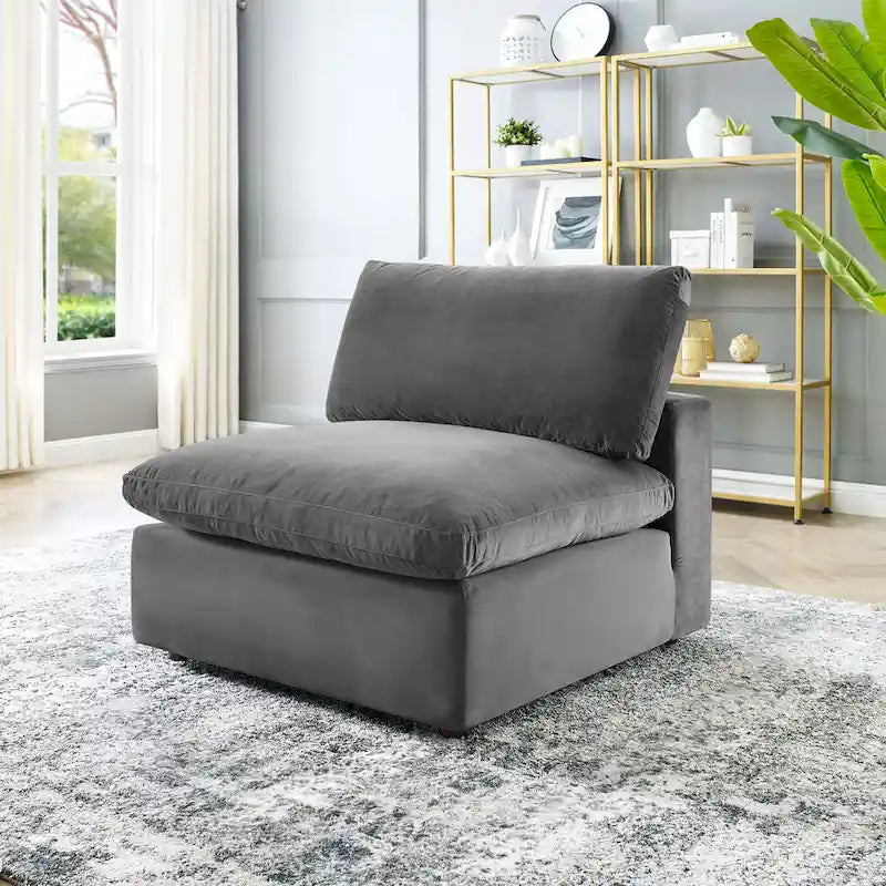 Down Filled Overstuffed Performance Velvet Armless Chair