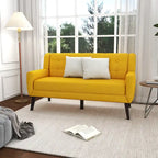Modern Curved 63 Button Tufted Upholstered Loveseat with 2 Pillows
