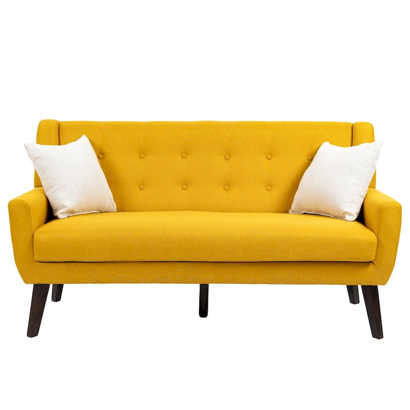 Modern Curved 63 Button Tufted Upholstered Loveseat with 2 Pillows